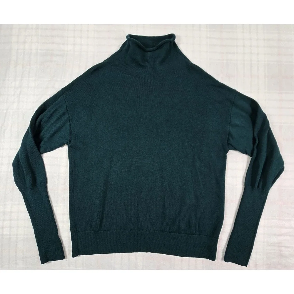 Aritzia Wilfred Womens Cyprie 100% Merino Wool Mockneck Sweater Teal Green XL
